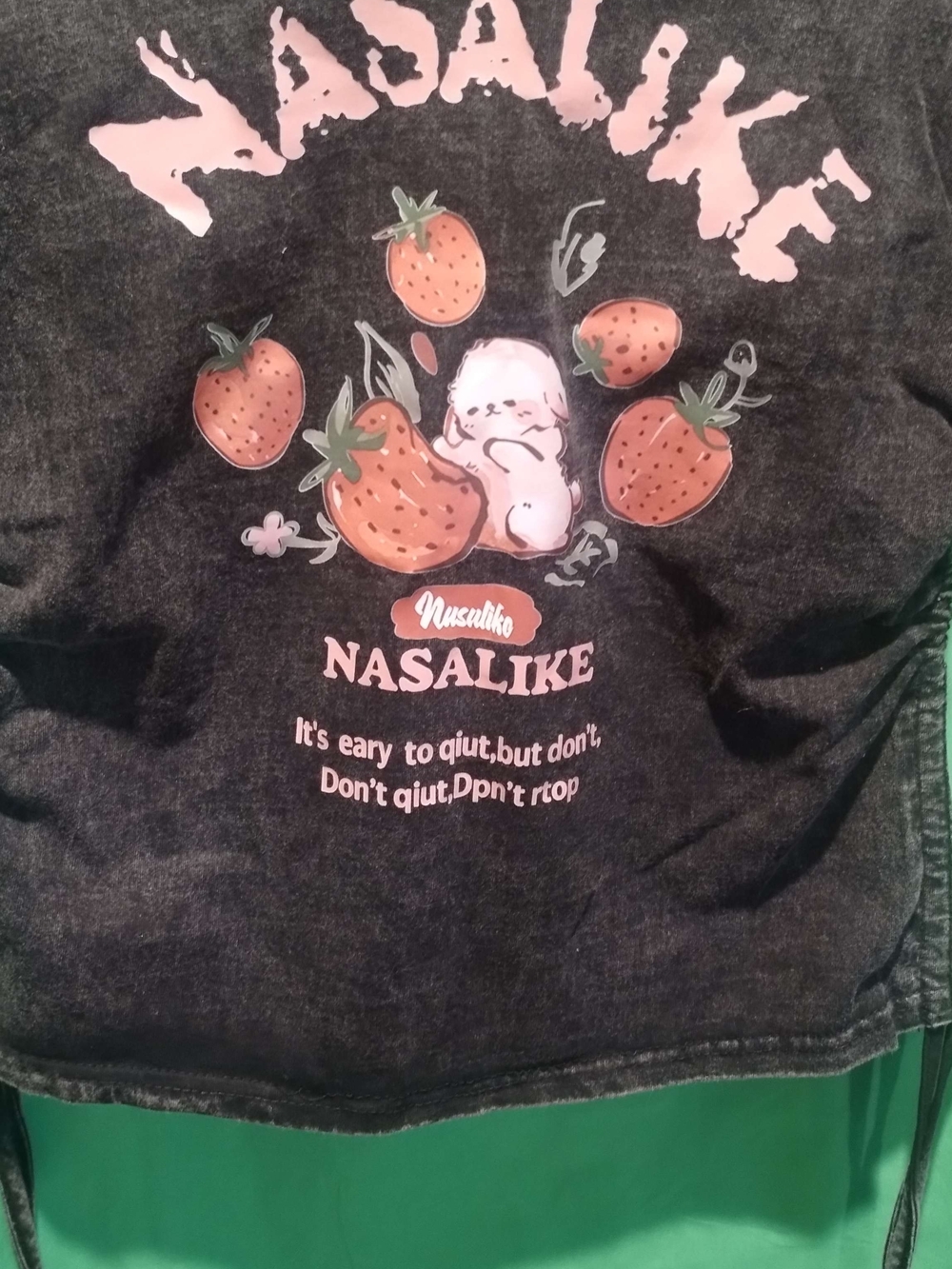 SHBL Black Washed Graphic Tee with Pink Strawberry Print - Picture 2 of 4